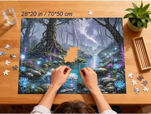Puzzles for Adults 1000 Pieces - Fantasy Forest River Themed Colorful Jigsaw Puzzles, Fun Family Game, Challenging Brain Teaser, 28 x 20 in, Great Gift Idea & Home Decor (Fantasy Forest) in Kuwait