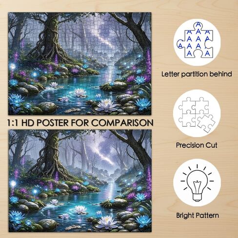Puzzles for Adults 1000 Pieces - Fantasy Forest River Themed Colorful Jigsaw Puzzles, Fun Family Game, Challenging Brain Teaser, 28 x 20 in, Great Gift Idea & Home Decor (Fantasy Forest) in Kuwait