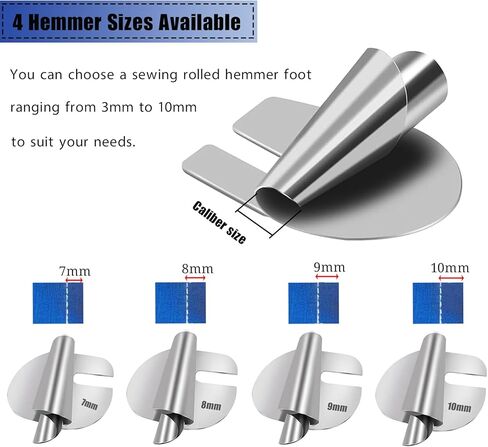 4PCS Universal Rolled Hemmer Foot Hem Presser Foot 7/8/9/10mm Wide Rolling Hem Foot Sewing Machine Presser Feet Home Industrial Curved Scroll Hemming Feet in Saudi Arabia