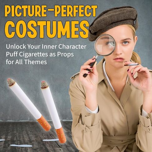 Playbees Fake Puff Cigarettes That Blow Smoke - 2 Pack - 3.25 Inch Faux Cigs with a Realistic Look - Prop for Prank, Halloween Costume, Movie, or Theater Play - Fun Gag Gift, Novelty Toy in Kuwait