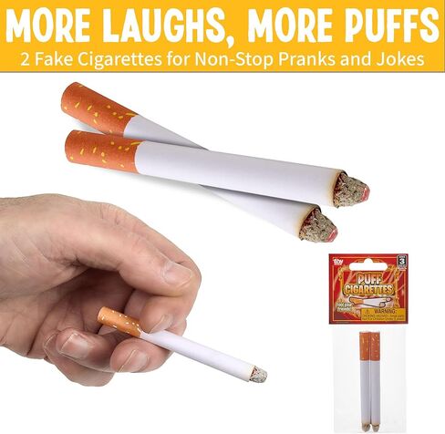 Playbees Fake Puff Cigarettes That Blow Smoke - 2 Pack - 3.25 Inch Faux Cigs with a Realistic Look - Prop for Prank, Halloween Costume, Movie, or Theater Play - Fun Gag Gift, Novelty Toy in Kuwait