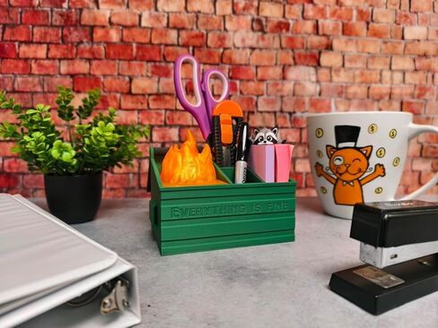 MunnyGrubbers - Dumpster Fire Desk Pencil Holder With USB Rechargeable Multicolor LED Flame & Fidget Racoon - Desk Accessories - Cute Decor - Funny Gifts for Coworker - (DFPH-USB-Green) in Saudi Arabia
