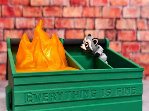 MunnyGrubbers - Dumpster Fire Desk Pencil Holder With USB Rechargeable Multicolor LED Flame & Fidget Racoon - Desk Accessories - Cute Decor - Funny Gifts for Coworker - (DFPH-USB-Green) in Saudi Arabia