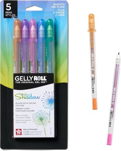 أقلام جل ظلال ذهبية من ساكورا جيلي رول - أقلام لسجل القصاصات أو المجلات أو الرسم - ذهبية مع حبر ملون متنوع - خط غامق - 5 عبوات in Kuwait