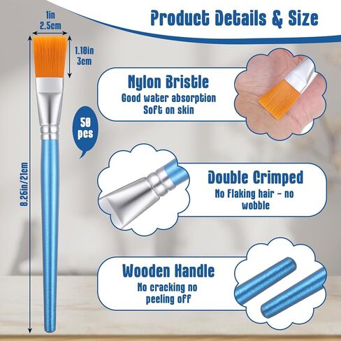 50 Pcs Flat Paint Brushes,1 Inch Craft Paint Brushes, Large Acrylic Brush for Watercolor, Acrylic,Big Painting Brush for Oil and Body Painting Crafts in Kuwait