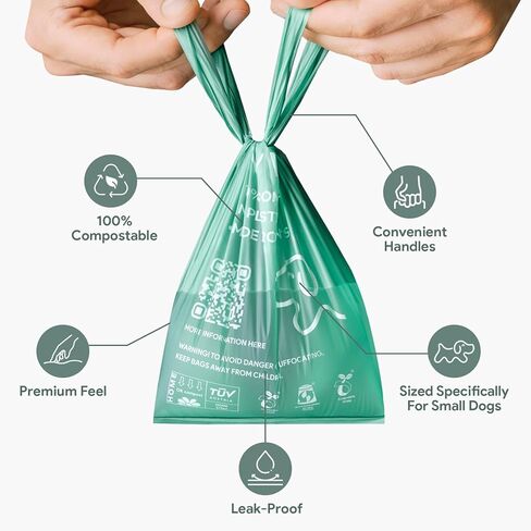 Compostable Poop Bags with Handles – 360 Count – Small Dog Waste Bags – Leak-Proof, Odor-Blocking – Certified Compostable – For Chihuahuas, Toy Poodles, Pomeranians, Mini Dachshunds, French in Saudi Arabia