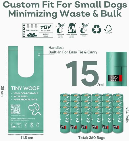 Compostable Poop Bags with Handles – 360 Count – Small Dog Waste Bags – Leak-Proof, Odor-Blocking – Certified Compostable – For Chihuahuas, Toy Poodles, Pomeranians, Mini Dachshunds, French in Saudi Arabia