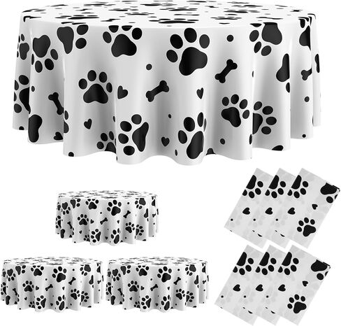 Oudain 6 Pcs Puppy Paw Print Plastic Tablecloth 84 Inch Round Tablecloth Disposable Table Cover Large Cute Puppy Themed Table Cover for Pet Cat Birthday Party Decor (Multicolor) in Saudi Arabia