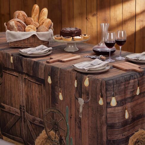 Western Party Tablecloth Western Themed Party Decorations 72" x 30" Rustic Reusable Table Covers for Rectangle Table Farmhouse Tablecloth Decorations for Cowboy Rodeo Barn Country Birthday Supplies in Saudi Arabia
