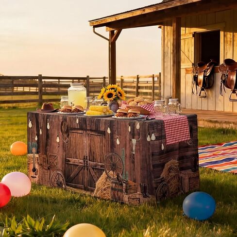 Western Party Tablecloth Western Themed Party Decorations 72" x 30" Rustic Reusable Table Covers for Rectangle Table Farmhouse Tablecloth Decorations for Cowboy Rodeo Barn Country Birthday Supplies in Saudi Arabia