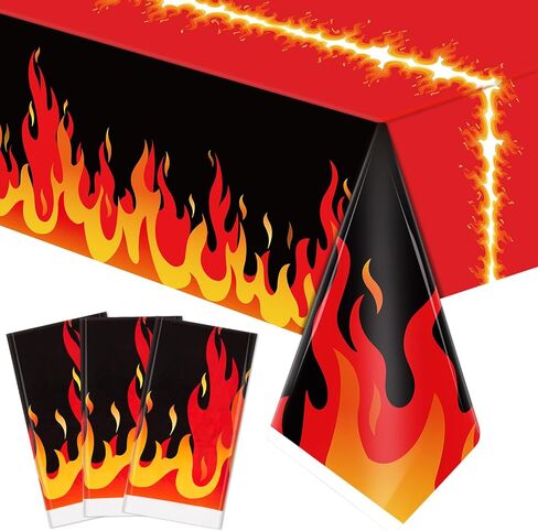 Tegeme 3 Pcs Fire Tablecloths Firefighter Fireman Birthday Table Cloth Party Decorations 7ft Red Flame Plastic Table Coverstablecloths for Picnic Home Outdoor Indoor Fire Heroes Birthday Suppliese in Saudi Arabia