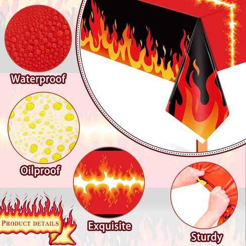 Tegeme 3 Pcs Fire Tablecloths Firefighter Fireman Birthday Table Cloth Party Decorations 7ft Red Flame Plastic Table Coverstablecloths for Picnic Home Outdoor Indoor Fire Heroes Birthday Suppliese in Saudi Arabia