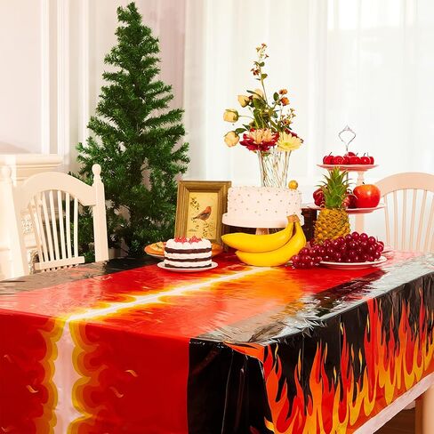 Tegeme 3 Pcs Fire Tablecloths Firefighter Fireman Birthday Table Cloth Party Decorations 7ft Red Flame Plastic Table Coverstablecloths for Picnic Home Outdoor Indoor Fire Heroes Birthday Suppliese in Saudi Arabia