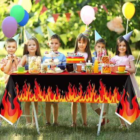 Tegeme 3 Pcs Fire Tablecloths Firefighter Fireman Birthday Table Cloth Party Decorations 7ft Red Flame Plastic Table Coverstablecloths for Picnic Home Outdoor Indoor Fire Heroes Birthday Suppliese in Saudi Arabia