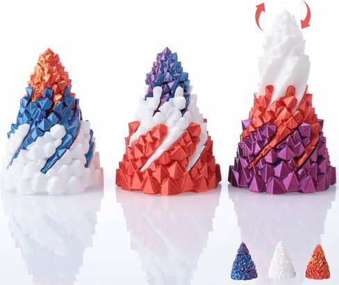 Volcano Texture Fidget Toys 3 Pack - 3D Printed Spiral Cone Fidget Toy with Rotating Base, Color Gradient Impossible Pyramid Passthrough for Stress Relief, Desk Decor for Adults & Kids in Saudi Arabia