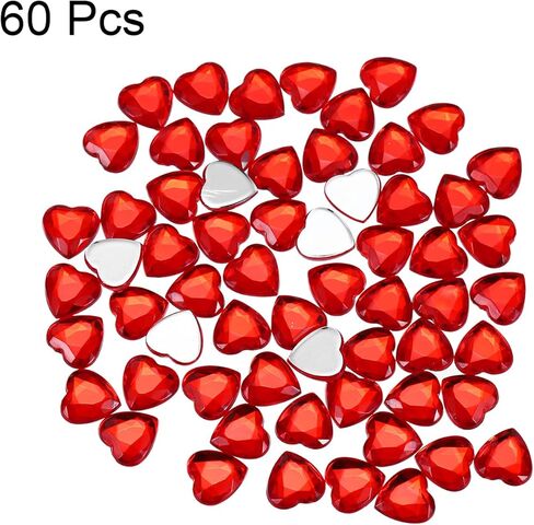 Generic 60 قطعة من حجر الراين على شكل قلب أكريليك، 8 مم من ملصقات المجوهرات البلاستيكية المسطحة ذات الظهر المسطح لصناعة المجوهرات المصنوعة من الخرز والرسم على الوجه، باللون الأحمر in Kuwait