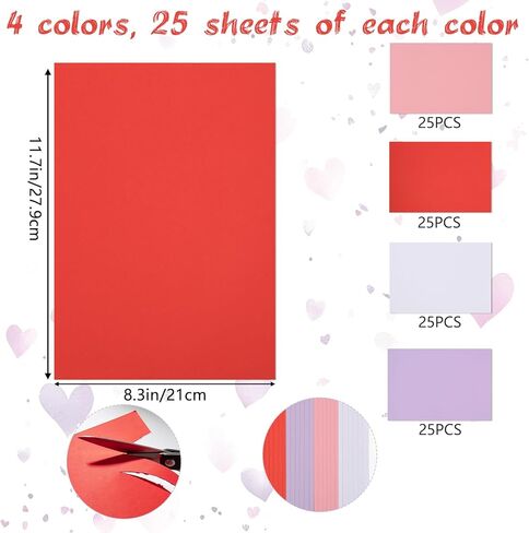 100 Pieces Sheets Valentine's Day Cardstock Paper Thick Cardstock Paper Cover Card Stock Printer Paper for Valentine's Day Wedding Arts Crafts Invitations Greeting Cards in Kuwait