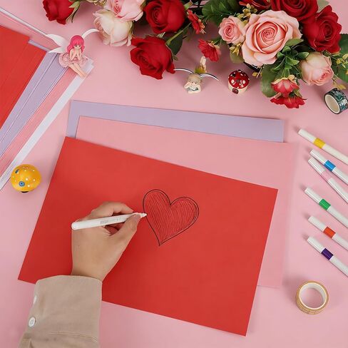 100 Pieces Sheets Valentine's Day Cardstock Paper Thick Cardstock Paper Cover Card Stock Printer Paper for Valentine's Day Wedding Arts Crafts Invitations Greeting Cards in Kuwait