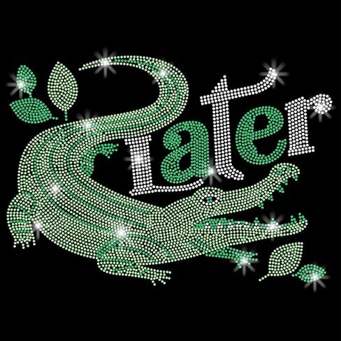 SUPERDANT Alligator Later Iron on Rhinestones Crocodile Crystal Heat Transfer Stickers Funny Iron on Decals Rhinestone Patches for T-Shirt Clothing Tote Bag Jackets DIY Art Craft Gifts in Saudi Arabia