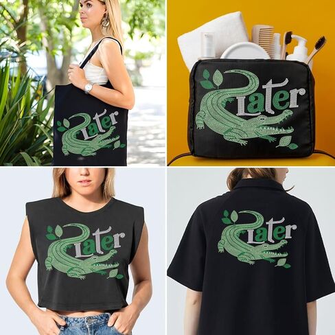SUPERDANT Alligator Later Iron on Rhinestones Crocodile Crystal Heat Transfer Stickers Funny Iron on Decals Rhinestone Patches for T-Shirt Clothing Tote Bag Jackets DIY Art Craft Gifts in Saudi Arabia