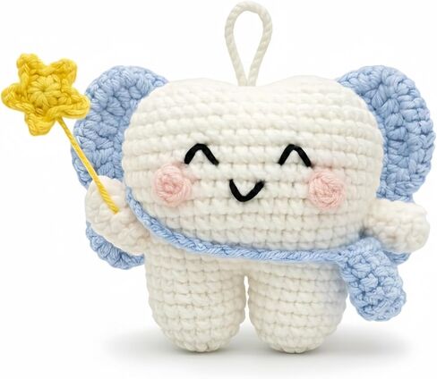 Tooth Fairy Crochet Plush with Detachable Tooth Pouch & Key Ring, Mini Tooth Holder Door Hanger for Lost Teeth, Includes Velvet Drawstring Bag, Tooth Fairy Pillow Alternative (Pink) in Kuwait