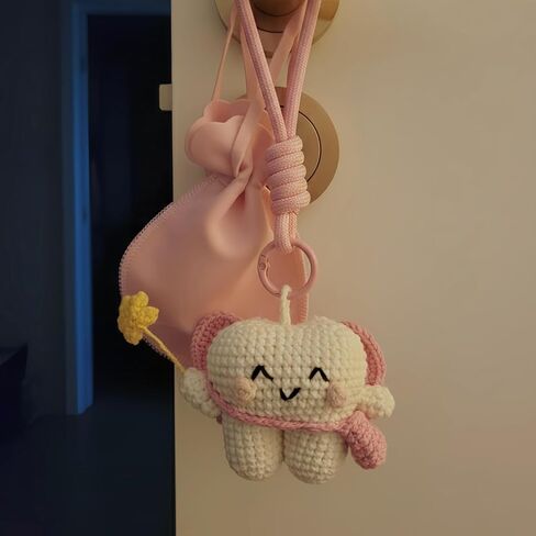 Tooth Fairy Crochet Plush with Detachable Tooth Pouch & Key Ring, Mini Tooth Holder Door Hanger for Lost Teeth, Includes Velvet Drawstring Bag, Tooth Fairy Pillow Alternative (Pink) in Kuwait