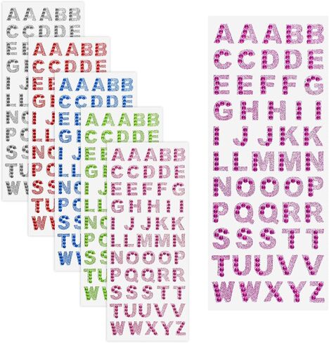 330 قطعة من ملصقات حروف حجر الراين من Dplolng، ملصقات حروف لامعة بستة ألوان مقاس 0.6 بوصة من A-Z حجر الراين الأبجدية ملصق ذاتي اللصق ملصق أبجدي لامع لصنع البطاقات والحرف اليدوية in Kuwait
