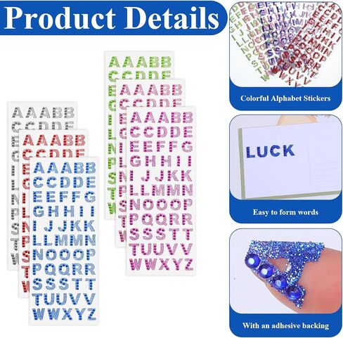 330 قطعة من ملصقات حروف حجر الراين من Dplolng، ملصقات حروف لامعة بستة ألوان مقاس 0.6 بوصة من A-Z حجر الراين الأبجدية ملصق ذاتي اللصق ملصق أبجدي لامع لصنع البطاقات والحرف اليدوية in Kuwait