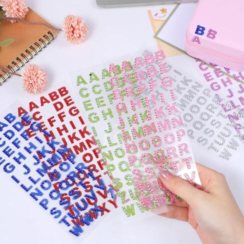 330 قطعة من ملصقات حروف حجر الراين من Dplolng، ملصقات حروف لامعة بستة ألوان مقاس 0.6 بوصة من A-Z حجر الراين الأبجدية ملصق ذاتي اللصق ملصق أبجدي لامع لصنع البطاقات والحرف اليدوية in Kuwait