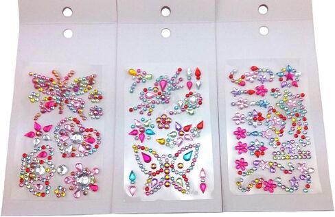 12 Sheets 3 Different Pattern Colorful Assorted Size Self Adhesive Bling Rhinestone Craft Jewels Gem Diamond Sticker for Embellishments in Saudi Arabia