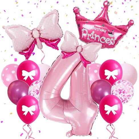 32-Inch Number 2 Balloon Set with Bows & Crown - Pink princess birthday party decorations for Girls, crown balloons, princess balloons, suitable for birthday decorations (2) in Saudi Arabia
