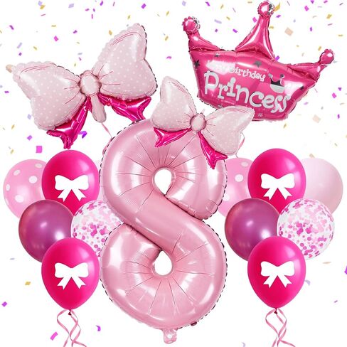 32-Inch Number 2 Balloon Set with Bows & Crown - Pink princess birthday party decorations for Girls, crown balloons, princess balloons, suitable for birthday decorations (2) in Saudi Arabia