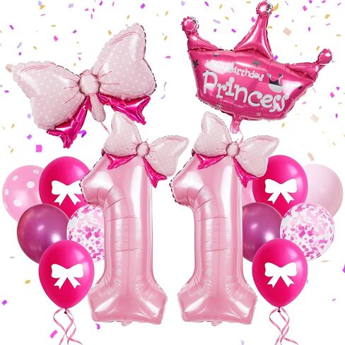32-Inch Number 2 Balloon Set with Bows & Crown - Pink princess birthday party decorations for Girls, crown balloons, princess balloons, suitable for birthday decorations (2) in Saudi Arabia