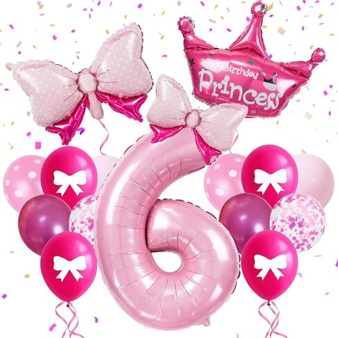 32-Inch Number 2 Balloon Set with Bows & Crown - Pink princess birthday party decorations for Girls, crown balloons, princess balloons, suitable for birthday decorations (2) in Saudi Arabia