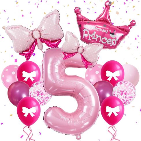 32-Inch Number 2 Balloon Set with Bows & Crown - Pink princess birthday party decorations for Girls, crown balloons, princess balloons, suitable for birthday decorations (2) in Saudi Arabia