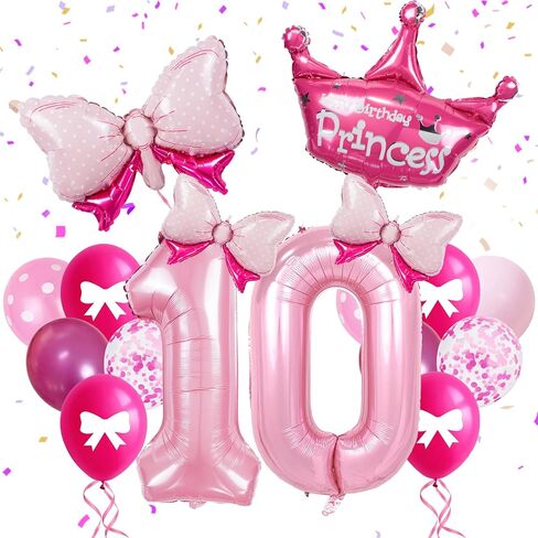 32-Inch Number 2 Balloon Set with Bows & Crown - Pink princess birthday party decorations for Girls, crown balloons, princess balloons, suitable for birthday decorations (2) in Saudi Arabia
