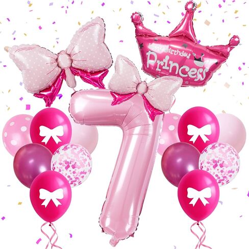 32-Inch Number 2 Balloon Set with Bows & Crown - Pink princess birthday party decorations for Girls, crown balloons, princess balloons, suitable for birthday decorations (2) in Saudi Arabia