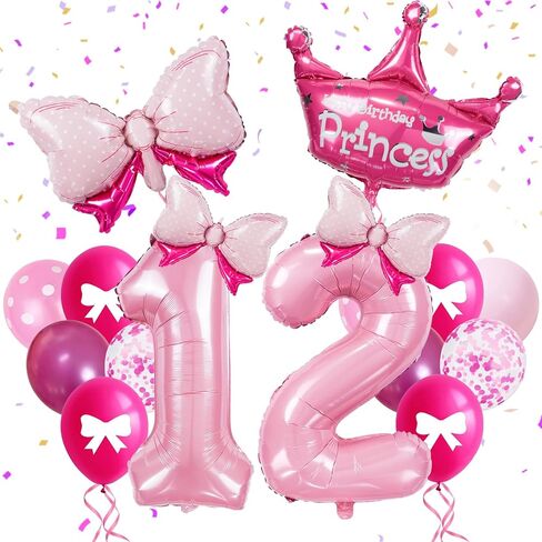 32-Inch Number 2 Balloon Set with Bows & Crown - Pink princess birthday party decorations for Girls, crown balloons, princess balloons, suitable for birthday decorations (2) in Saudi Arabia