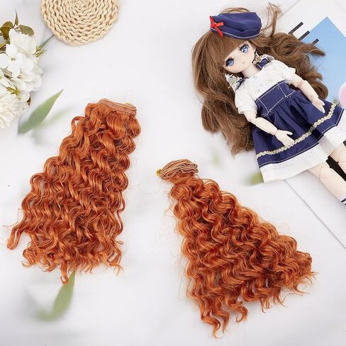 3 Pcs Doll Hair Wigs, Long Orange Curly Wigs Artificial Dolls Figurine Wigs Faux Hair Extensions Replacement Wig for DIY Doll Puppets Making Arts Supplies Crafts 10 Inch Long in Saudi Arabia