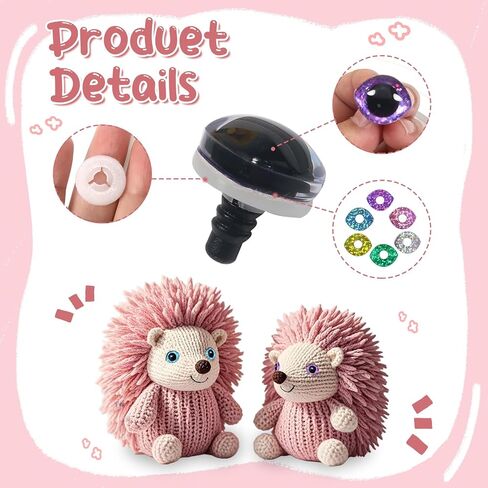 TOAOB 12 Set Glitter Oval Safety Eyes for Amigurumis 23 x 28mm Crochet Safety Eyes with Washers 6 Colors Doll Eyes for DIY Puppet Stuffed Animals Making in Saudi Arabia