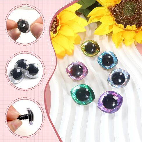 TOAOB 12 Set Glitter Oval Safety Eyes for Amigurumis 23 x 28mm Crochet Safety Eyes with Washers 6 Colors Doll Eyes for DIY Puppet Stuffed Animals Making in Saudi Arabia