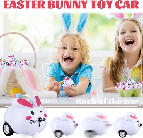 Haull 48 Pcs Easter Egg Basket Fillers Bulk Easter Cars Pull Back Bunny Rabbit Cars for Basket Stuffers Gifts, 6 Styles in Saudi Arabia