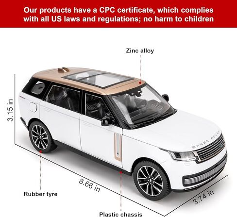 1:24 Range Rover Die-cast Model Vehicle with Sound & Light, Off-Road Vehicle with Pull Back Function & Openable Doors - Realistic Details for Collectors & Gifts White in Saudi Arabia