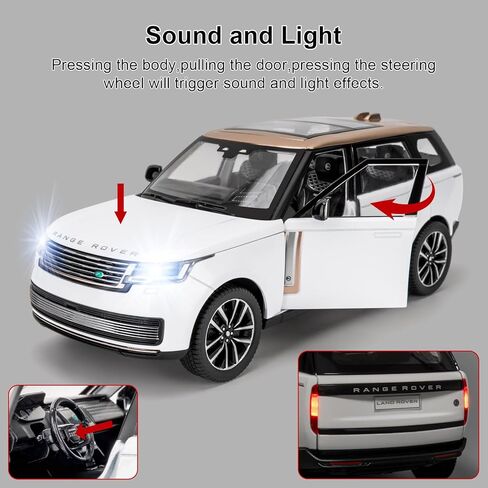 1:24 Range Rover Die-cast Model Vehicle with Sound & Light, Off-Road Vehicle with Pull Back Function & Openable Doors - Realistic Details for Collectors & Gifts White in Saudi Arabia