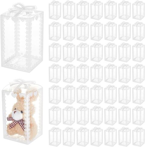 BENECREAT 60Pcs 2.3x2.3x4 Inch Transparent PVC Favor Boxes, Rectangle Bow Knot Pattern Clear Wedding Party Favour Boxes for Candy Chocolate, Festival Gift Packaging in Saudi Arabia