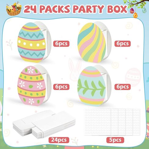 Lonfliness 24 Pack Easter Gift Boxes Easter Egg Shape Happy Easter Party Treat Goodie DIY Cardboard Box Craft Bulk Spring Birthday Party Baby Shower Decoration School Classroom Activity Supplies Favor in Saudi Arabia