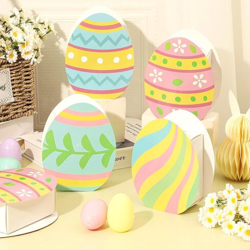 Lonfliness 24 Pack Easter Gift Boxes Easter Egg Shape Happy Easter Party Treat Goodie DIY Cardboard Box Craft Bulk Spring Birthday Party Baby Shower Decoration School Classroom Activity Supplies Favor in Saudi Arabia