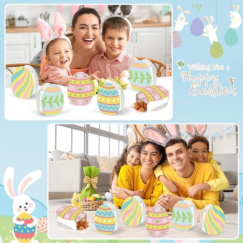 Lonfliness 24 Pack Easter Gift Boxes Easter Egg Shape Happy Easter Party Treat Goodie DIY Cardboard Box Craft Bulk Spring Birthday Party Baby Shower Decoration School Classroom Activity Supplies Favor in Saudi Arabia