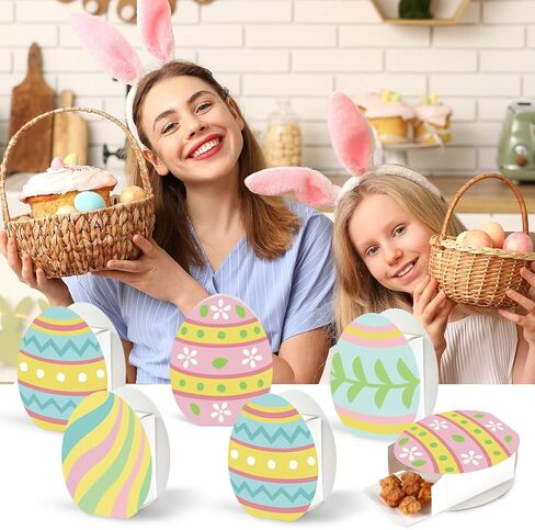 Lonfliness 24 Pack Easter Gift Boxes Easter Egg Shape Happy Easter Party Treat Goodie DIY Cardboard Box Craft Bulk Spring Birthday Party Baby Shower Decoration School Classroom Activity Supplies Favor in Saudi Arabia