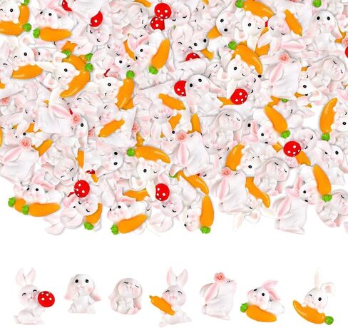 50 Pcs Easter Bunny Carrot Ornaments Resin Flatback Charms Embellishments for DIY Phone Case Hair Accessories Scrapbooking Cards Making Easter Basket Stuffer,1.57x1.2 inches in Saudi Arabia